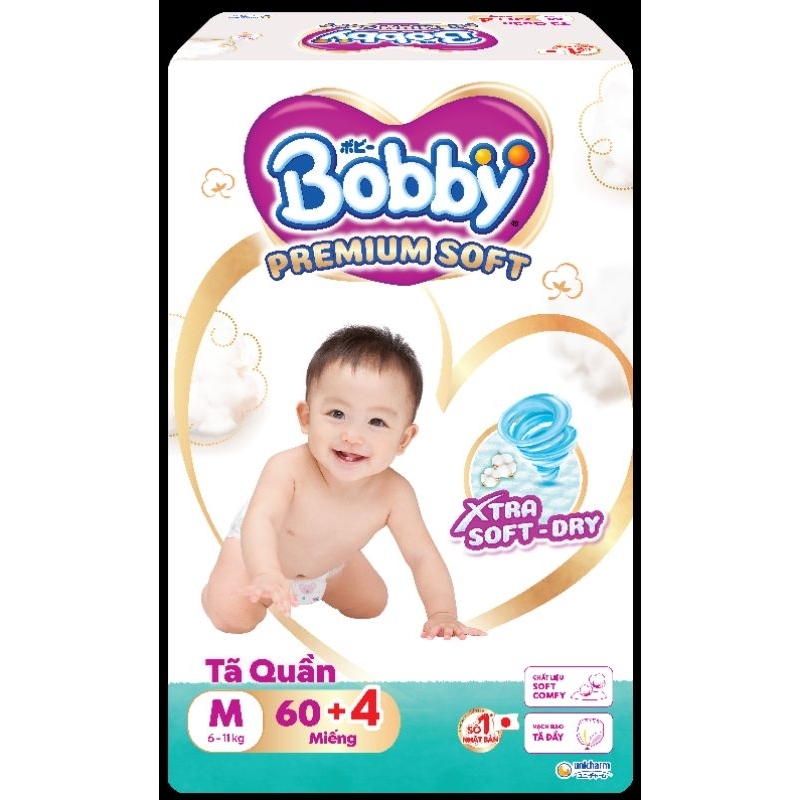 Tã Quần Bobby Premium Soft - size M60+4