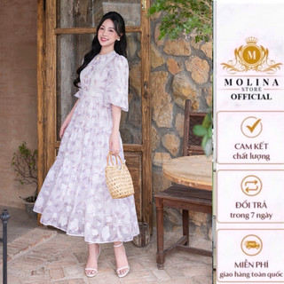 Đầm xòe hoa phối ren cao cấp Dáng xòe bồng Họa Tiết Hoa nhí  Chất tơ xước Mềm Mại