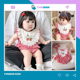[ Kèm Turban ] Bodysuit Cho Bé Gái Body Cherry Kẻ Sọc Đỏ Mặc Đi Tiệc, Sinh Nhật, Đi Chơi, Đầy Tháng Thôi Nôi [BDCHIP68]