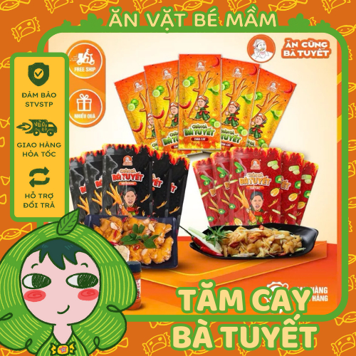 Combo 5 cái Chân gà Tê Cay/ Xả Tắc/ Chua Cay Bà Tuyết, chân gà rút xương Bà Tuyết,  ăn vặt cổng trường, Ăn Vặt Bé Mầm.