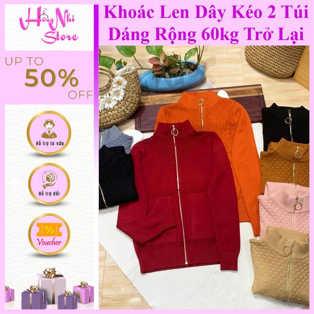  Áo Khoác Len Dây Kéo Trung Niên Cao Cấp Dáng Rộng 60kg Trở Lại Len Dày Mịn Co Giãn - Hồng Nhi Store 