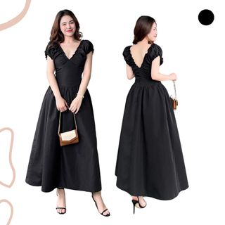 ZAREEN | ĐẦM DÀI CỔ V ZAREEN DAX76 - ĐEN
