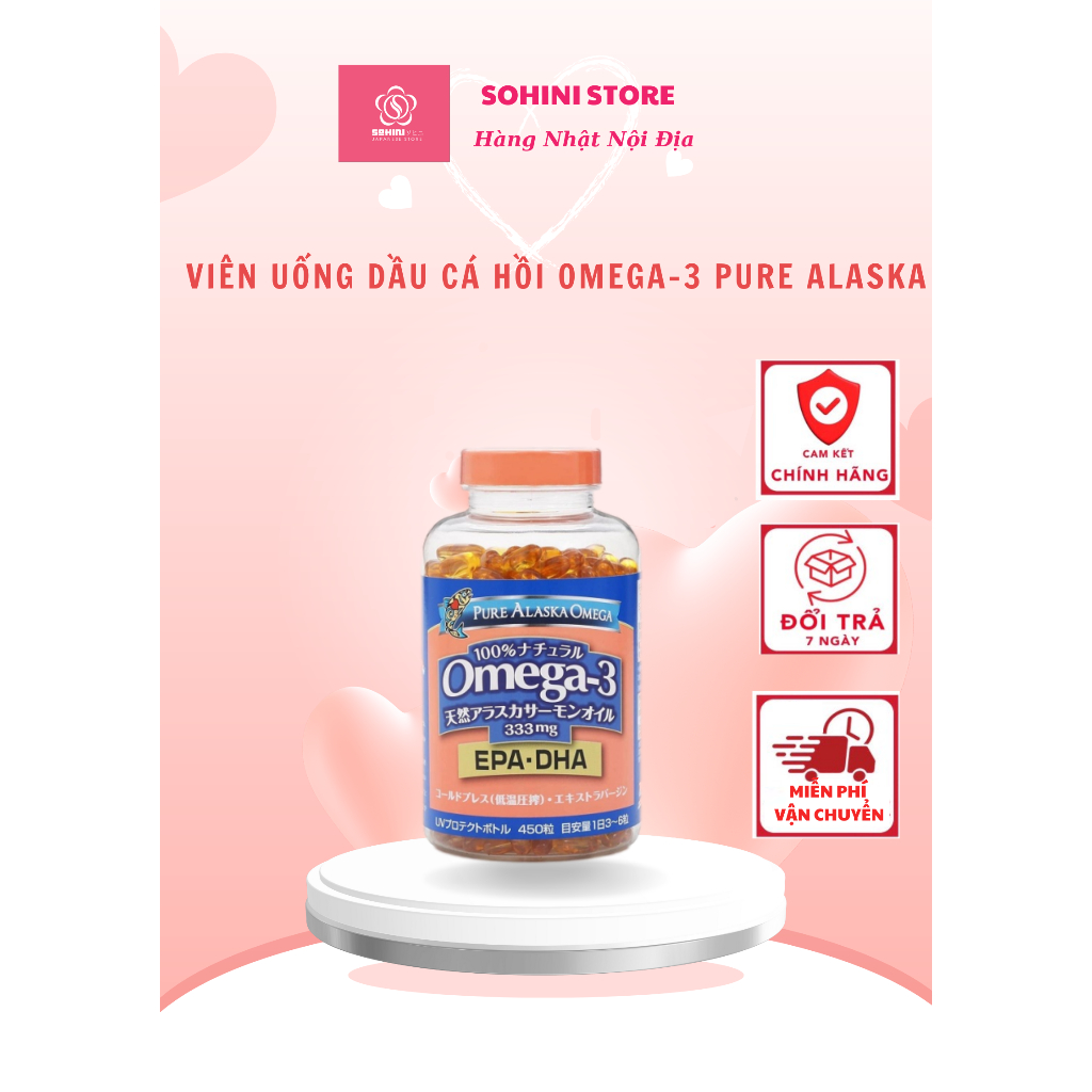 Viên Uống Dầu Cá Hồi Omega-3 Pure Alaska Nhật Bản – Bổ Sung Omega 3 DHA EPA - 333mg, Lọ 450 Viên