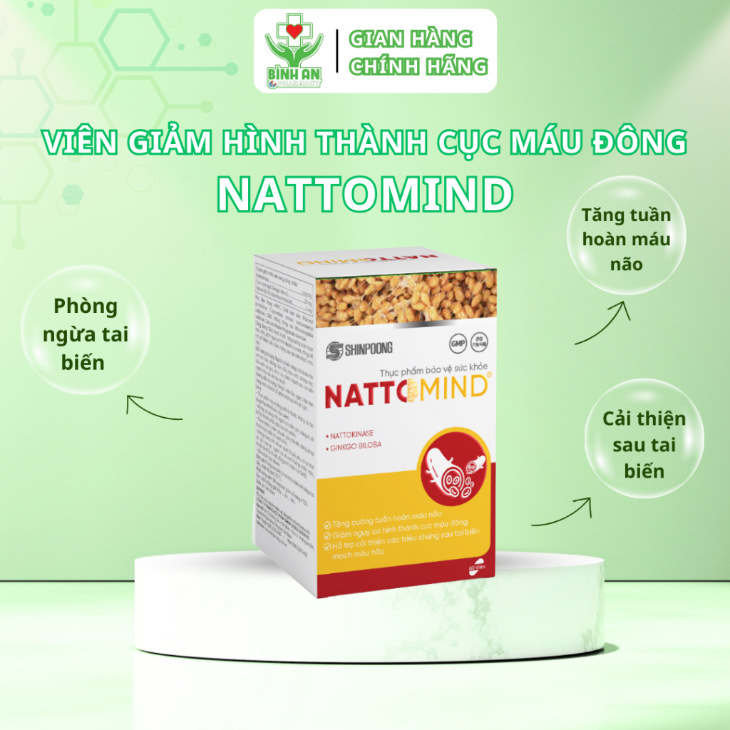 Viên giảm hình thành cục máu đông Nattomind cải thiện sau tai biến, đột quỵ - Hộp 30v - NT Bình An