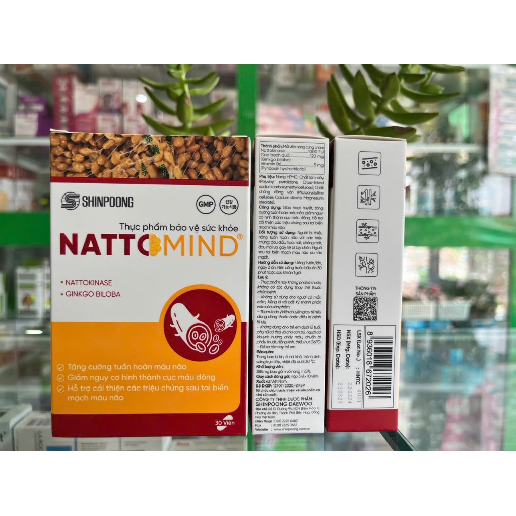 Viên giảm hình thành cục máu đông Nattomind cải thiện sau tai biến, đột quỵ - Hộp 30v - NT Bình An