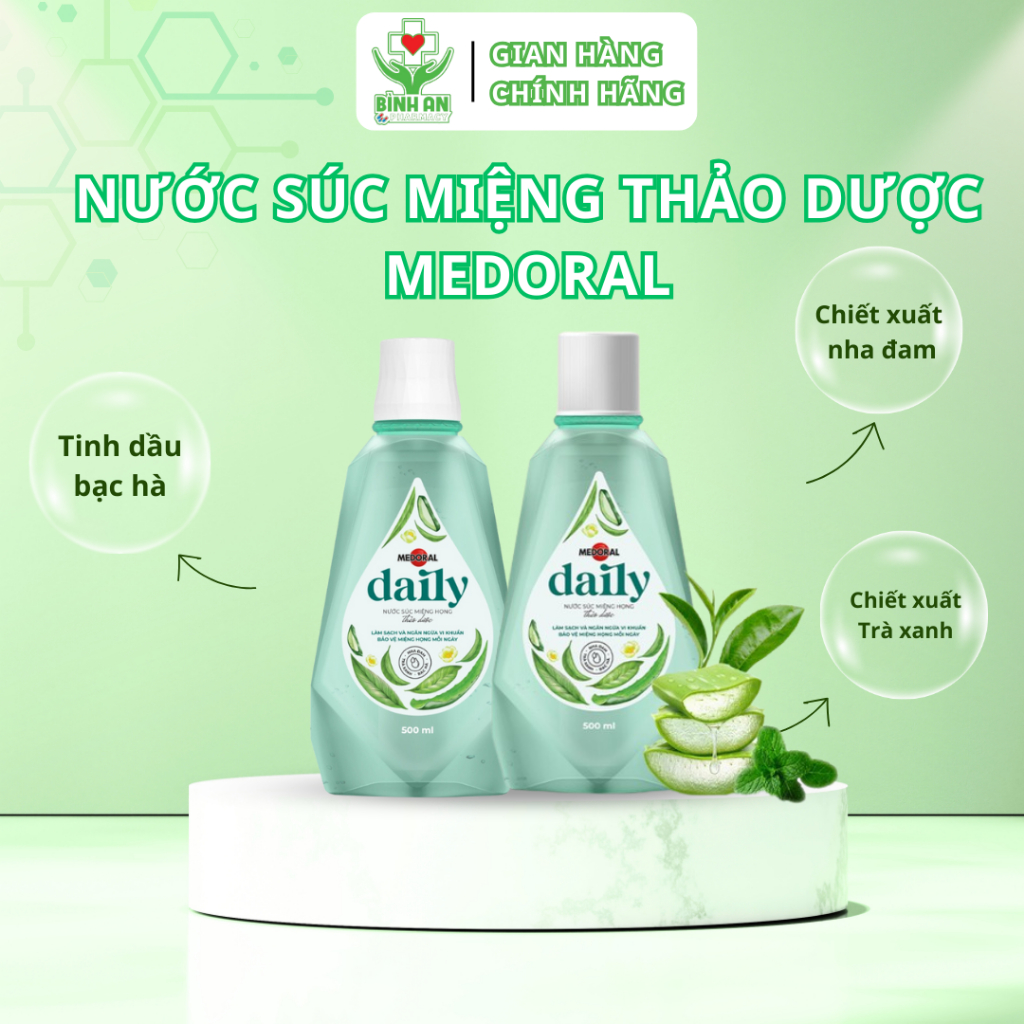 Nước súc miệng họng thảo dược MEDORAL làm sạch, ngăn ngừa vi khuẩn - chai 500ml - NT Bình An