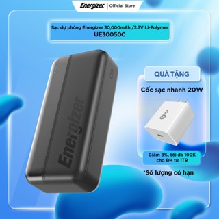 Sạc dự phòng Energizer 30000mAh UE30050C- Dung lượng khủng, 3 cổng sạc ra tiện lợi- Hàng chính hãng