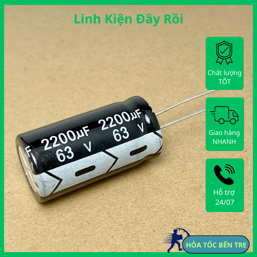 2 cái tụ điện hóa 2200uF 63V 2200uF63V ±20% kích thước 18x35mm