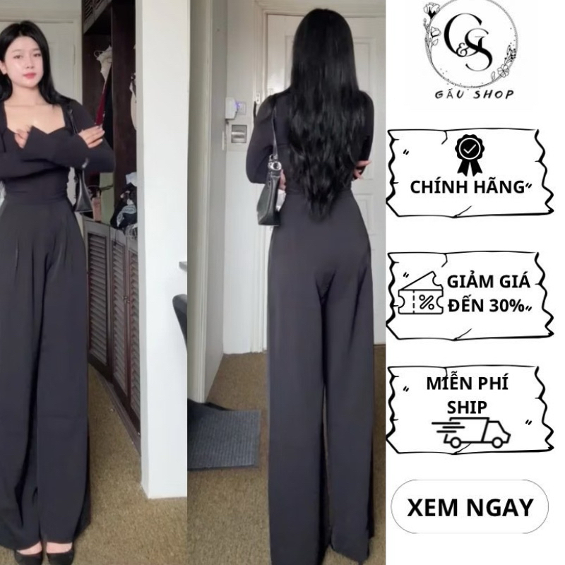 Quần tây ống rộng dáng suông (chất gold nhật)Khoá Sườn cạp cao lưng liền tôn eo dài 102cm và 97cm