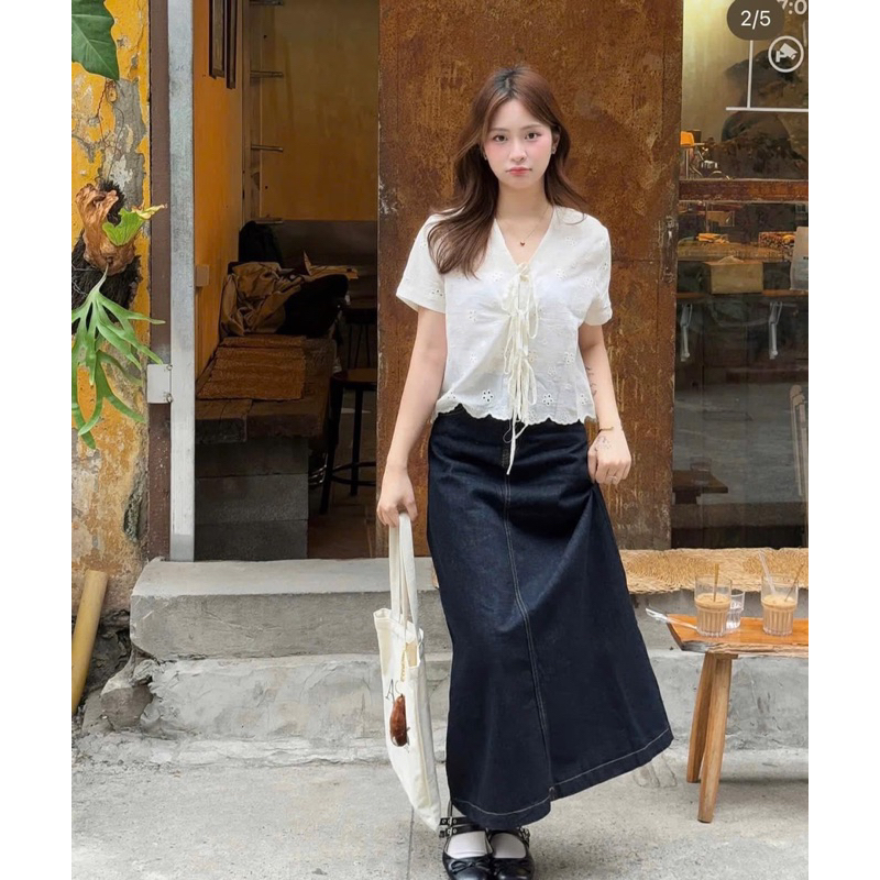 Áo ren buộc dây kèm áo quây bên trong, set áo 2 chi tiết