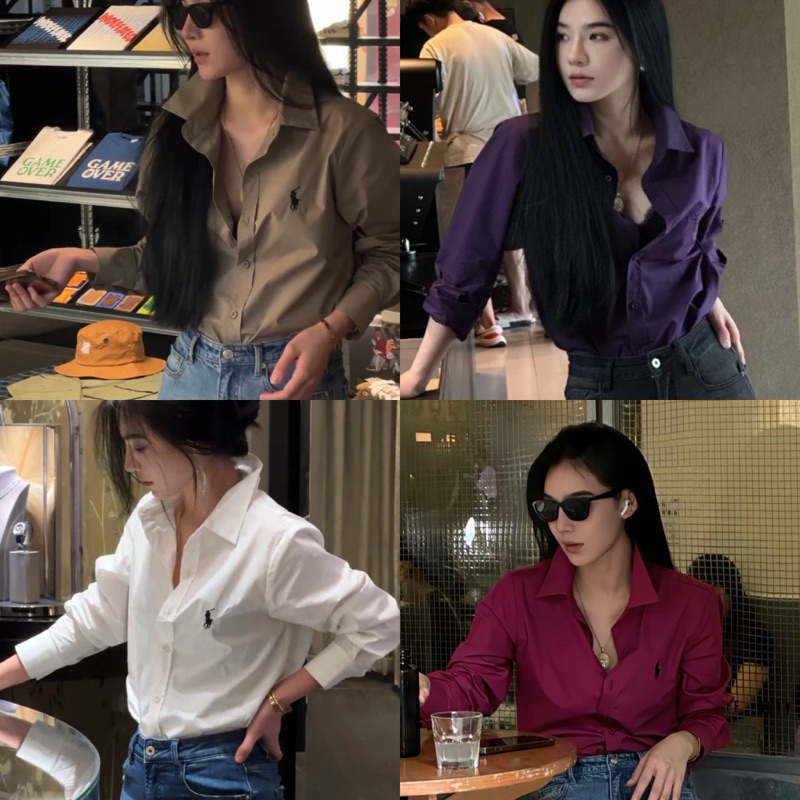 MD0170 áo sơ mi thô lụa trắng tím