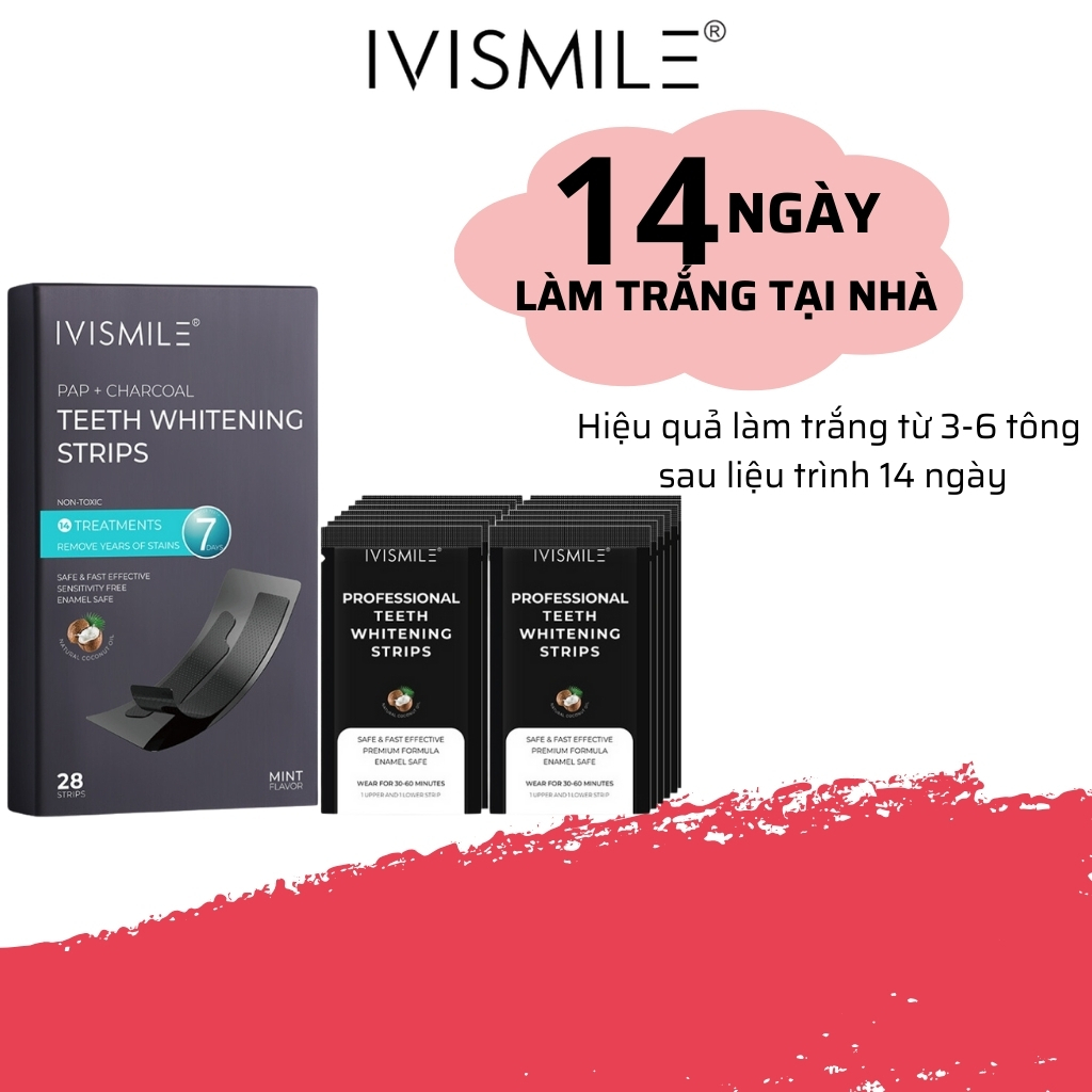 Miếng dán trắng răng Ivismle than hoạt tính kết hợp bạc hà hỗ trợ duy trì màu sắc răng sáng