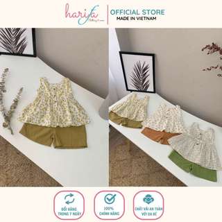 harifa Áo sơ mi phối hoạ tiết sát nách cho bé gái 2 tầng cúc ngực chất lượng từ 1 đến 6 tuổi AT001