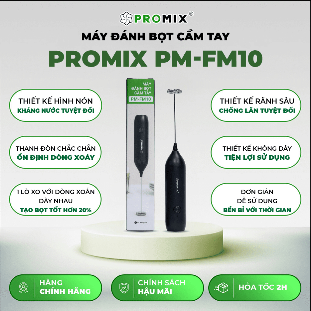 Máy Đánh Bọt Cầm Tay Promix PM-FM10 - Đánh Kem, Trứng, Sữa Nhanh Chóng, Tiện Lợi, Dễ Sử Dụng