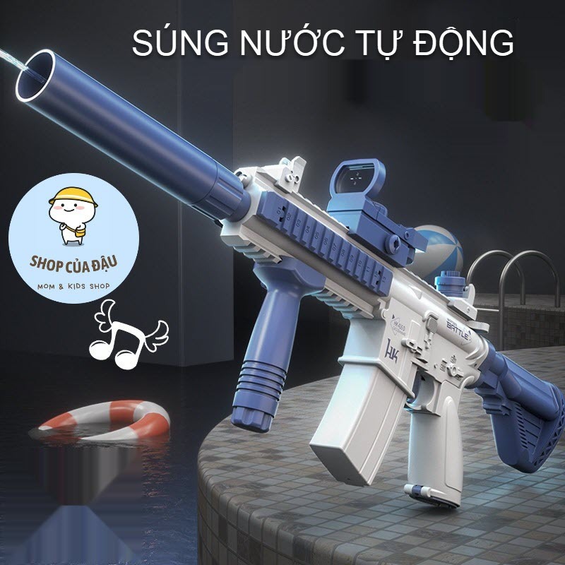 Súng nước điện tự động M416, Đồ chơi ngoài trời cho bé, Súng nước áp lực cao quà tặng sinh nhật cho bé
