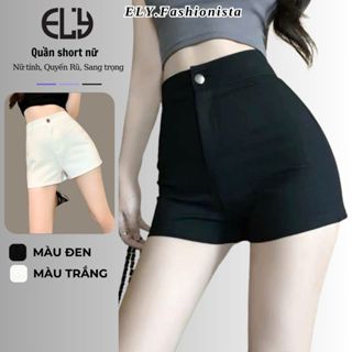 Quần đùi nữ ELY vải umi hàn dày lưng cạp cao quần short đi tập gym co giãn 4 chiều đen trắng ELY299