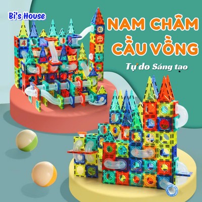 Đồ Chơi Xếp Hình Nam Châm 97 Chi Tiết, Có Đường Ống Trượt Bi