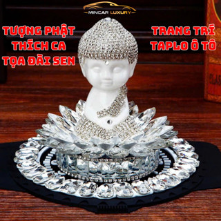 Tượng Phật Thích Ca Tọa Đài Sen Đá Trang Trí Taplo Ô Tô Tặng Kèm 1 Lọ Tinh Dầu Nước Hoa - Mincar