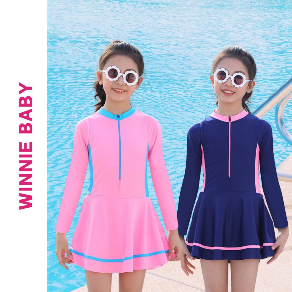 Bộ Đồ Bơi Dài Tay Cho BÉ GÁI, Váy Bơi Liền Thân Dài Tay, Bikini Dài Tay Có Quần Bảo Hộ, Đồ Đi Biển D