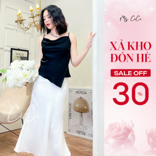 Áo 2 dây lụa cổ đổ vạt xếp chồng mềm mướt thiết kế bởi Ms Cici, dây có thể điều chỉnh tuỳ ý AL2413A2D