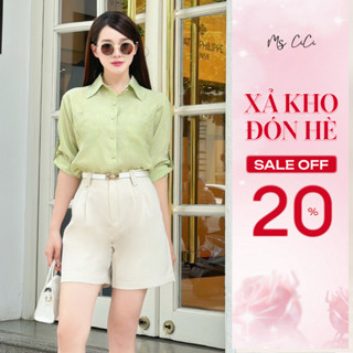 Áo sơ mi nữ Minie cổ đức tay lật Ms Cici chất liệu tơ Hàn vân xước mát nhẹ, cúc hoa nhí, túi chìm phá cách AT2421SML
