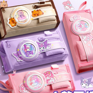 Hộp Bút Vải Nhiều Ngăn Hoạt Hình Cô Bé Thú Cưng Kèm Túi Lưới Nhỏ
