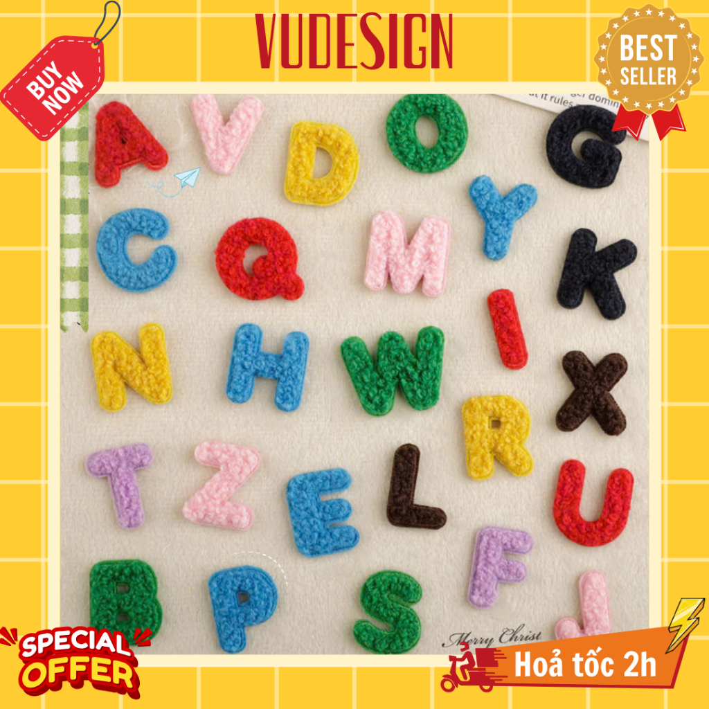 Sticker Vải, Sticker Ủi Thêu Quần Áo Túi, Mũ Hình  Chữ Cái Alphabet Nhỏ Ghép Tên Cho Bé Đi Học