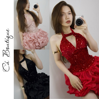    Ảnh chính chủ   Đầm tiệc "NHIỀU MÀU" hột nhũ lấp lánh cổ yếm form ngắn bồng kim sa CÓ MÚT 