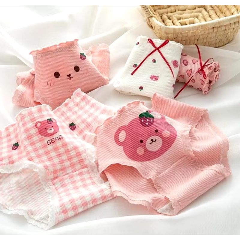 set 5 quần lót cute-Quần Lót Nữ Cotton Gấu Hồng Thời Trang Dễ Thương 1919 Hot hit