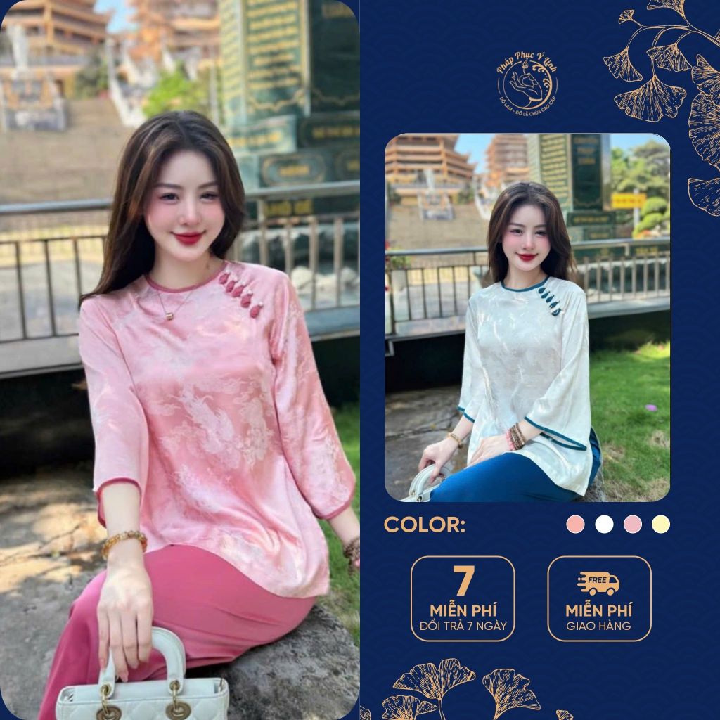  bộ Pháp Phục Đi Chùa Gấm Tằm Rồng - Quần Áo Đi Chùa - Bộ Đồ Lam Đi Chùa Nữ  FreeShip   Siêu Sale   Ảnh thật  - B79 