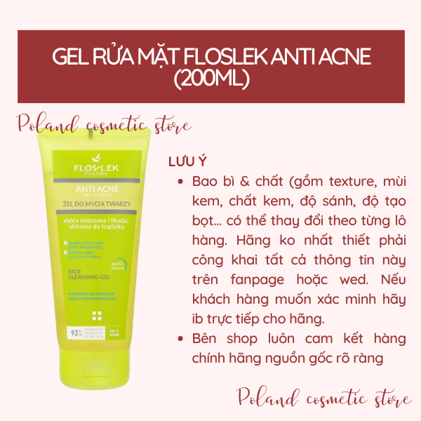 Sữa rửa mặt Floslek Anti Acne Gel rửa mặt cho da nhờn mụn SRM 200ml