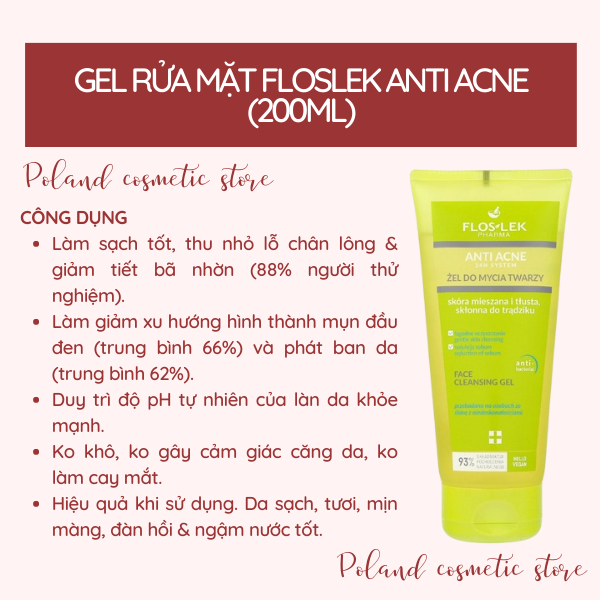Sữa rửa mặt Floslek Anti Acne Gel rửa mặt cho da nhờn mụn SRM 200ml