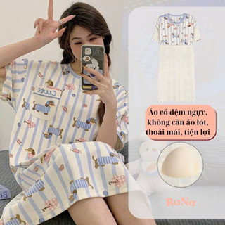  Váy suông đầm xuông form rộng có sẵn đệm ngực cho nữ váy cho mẹ bầu mặc nhà mặc ngủ RaNa 