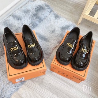  Giày loafer nữ miu da bóng đế độn cao 4cm moca nữ đế bằng thời trang giày búp bê nữ miu cực xinh 