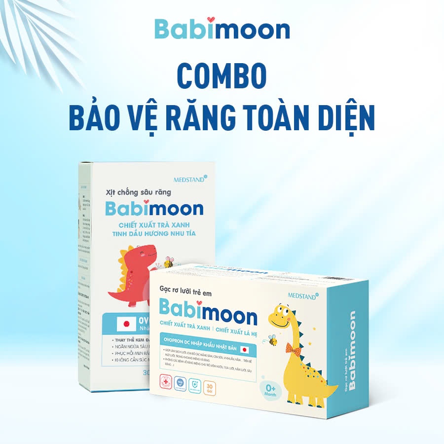 Combo Bảo Vệ Răng Miệng Toàn Diện Babimoon (Xịt chống sâu răng Babimoon + Gạc rơ lưỡi trẻ em Babimoon)