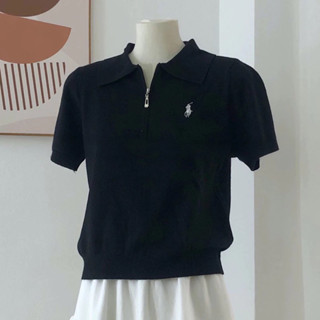 Áo polo trơn cổ kéo khóa thêu ngựa , Áo len polo KHOÁ KÉO thêu ngựa chất len mịn mềm SHORT SHOP