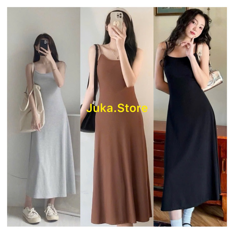 Váy hai dây dáng dài basic thun co giãn bầu bí bon chen được Juka. Store