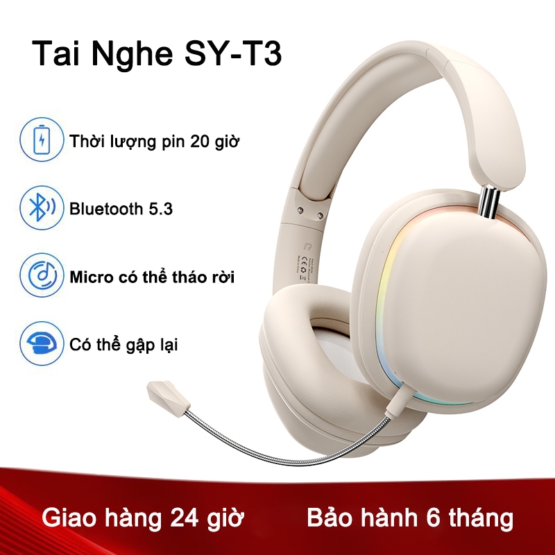 Tai Nghe Gaming Bluetooth SY-T3 Không Dây RGB Với Micrô Có Thể Tháo Rời
