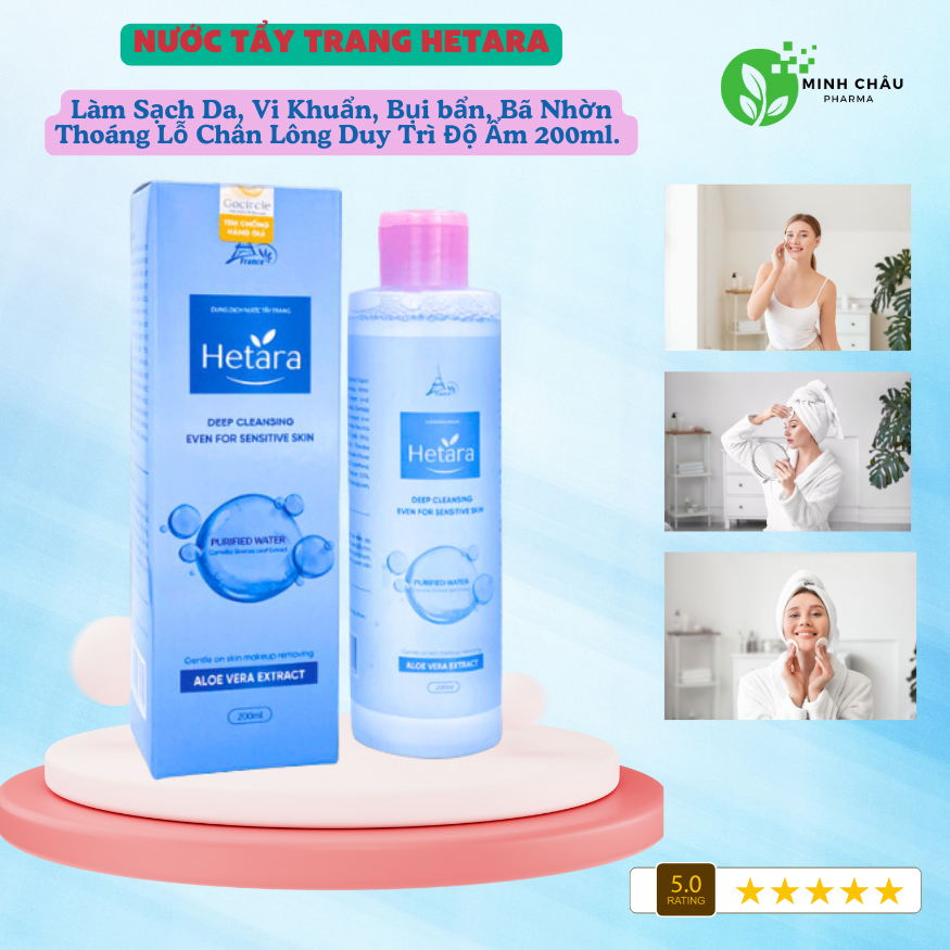 Nước tẩy trang Hetara Sạch Da Vi Khuẩn, Bụi bẩn Bã Nhờn Thoáng Lỗ Chân Lông Duy Trì Độ Ẩm. Hộp 200ml