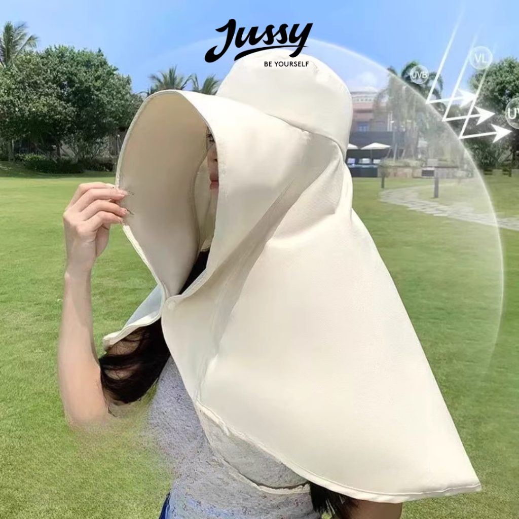 Mũ Chống Nắng Có Khăn Che Full Đầu Tới Vai Viền Vành Kẽm JN09 Jussy Official Khăn Trùm Đầu Triệu Lộ 