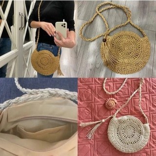 Túi cói trăng tròn to nhẹ nhàng thanh lịch cho nữ