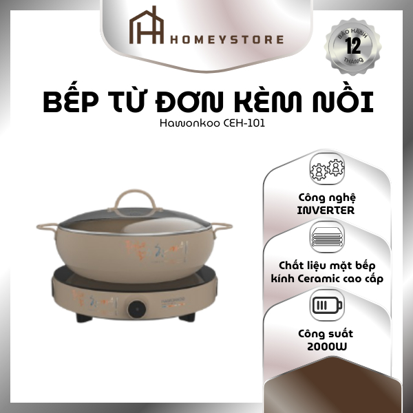 Bếp từ đơn kèm nồi Hawonkoo CEH-101-I công suất 2000W, tặng nồi lẩu