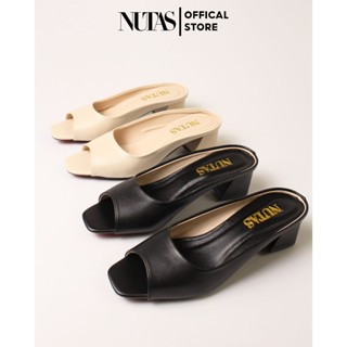  Giày Cao Gót Nữ Hở Mũi NUTAS Đế Cao 3p Gót Vuông Dép Sục Mũi Vuông Gót Cao 3 Cm Da Mềm Êm Chân 