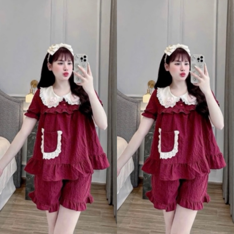 Bộ Ngủ Nữ Pijama Đũi Đùi Đính Thỏ