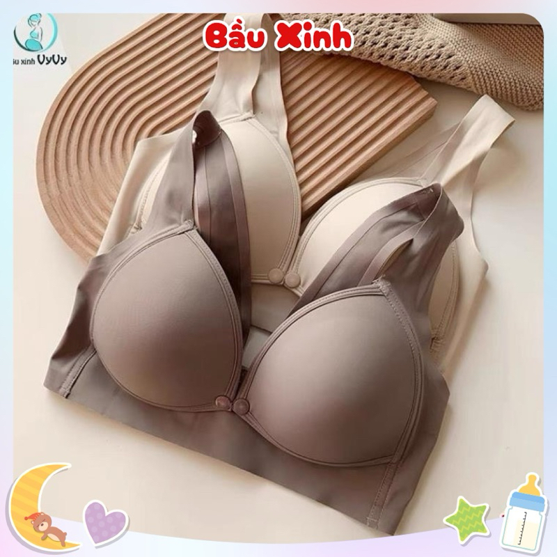 Áo lót bầu và sau sinh Bầu Xinh VyVy chất liệu su non cho con bú, không gọng nâng đỡ, chống chảy sệ,