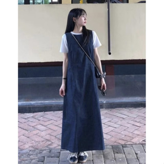  Set Váy Jean Denim Form Suông Dài Mix Áo Thun Trắng Basic Phù Hợp Công Sở Đi Chơi 