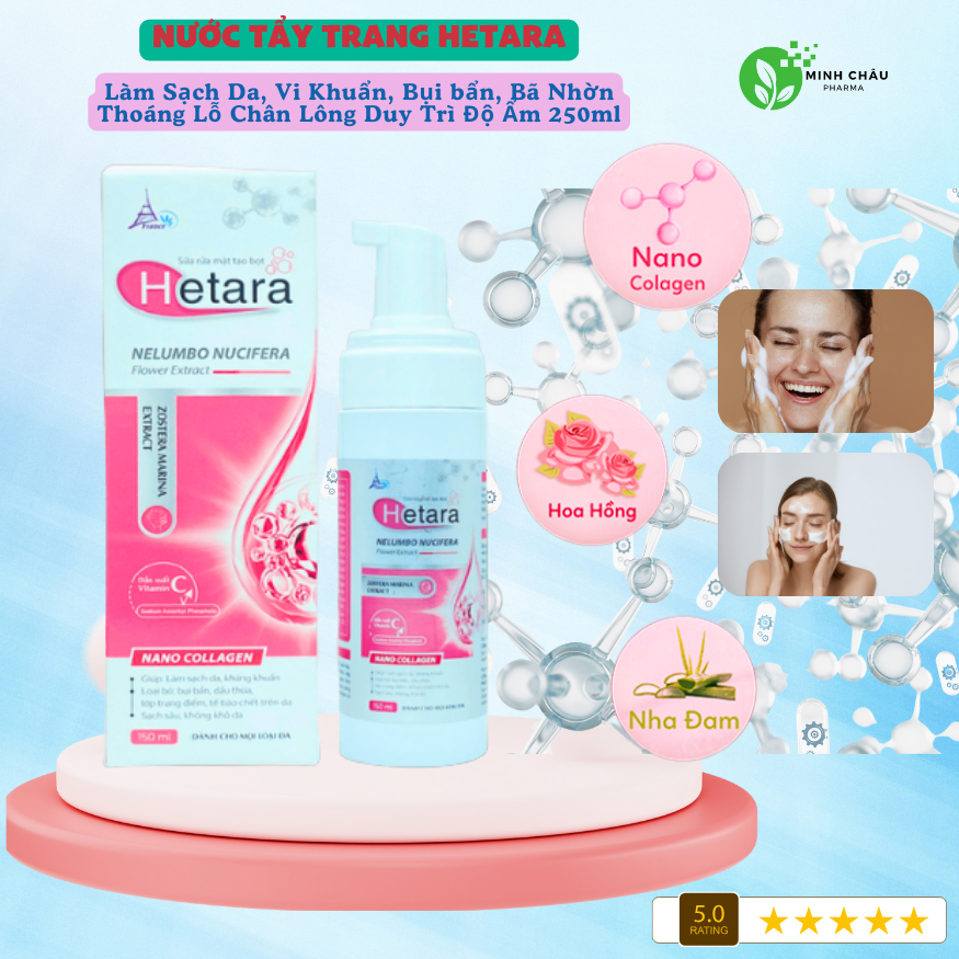 Sữa Rửa Mặt Tạo Bọt HETARA Sạch Da, Kháng Khuẩn Loại Bỏ Bụi Bẩn Dầu Thừa Lớp Trang Điểm. Hộp 150ml