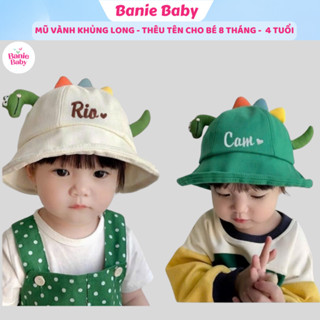 (THÊU TÊN) Mũ Vành Khủng Long Thêu Tên Theo Yêu Cầu, Mũ Thêu Tên Bé Phong Cách Cute có quai đeo cho bé từ 6 đến 4 tuổi