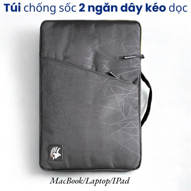 Túi chống sốc 2 ngăn quai xách- lót nhung cho Laptop/Macbook khóa kéo dây thời trang nhiếu màu size 12/13/14/15/16inch