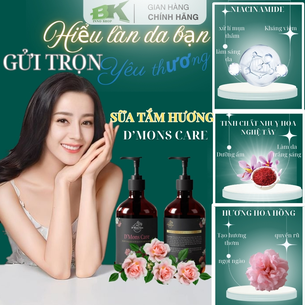 SỮA TẮM HƯƠNG NƯỚC HOA D'MONS CARE (500mL) SỮA TẮM LÀM SẠCH SÂU, DƯỠNG ẨM, GIẢM THÂM MỤN, NÂNG TONE DA HIỆU QUẢ| BK INNO